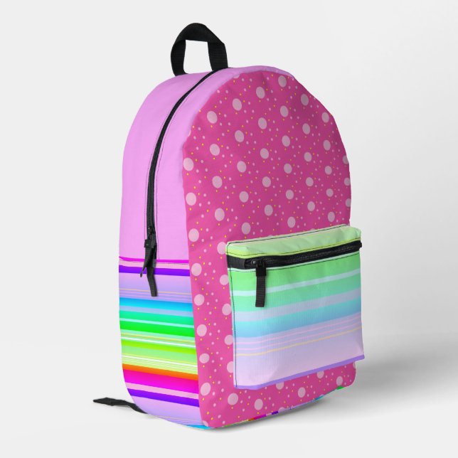 Pink rainbow colour printed backpack (Back Corner Left)