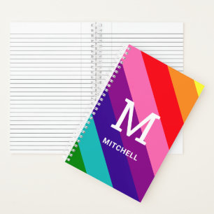 Pink Rainbow Diagonal Monogram Name Notebook