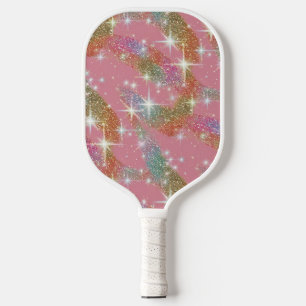 Pink Rainbow Faux Glitter Sparkle Pattern Pickleball Paddle