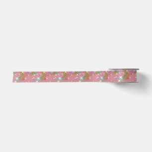 Pink Rainbow Faux Glitter Sparkle Pattern Satin Ribbon