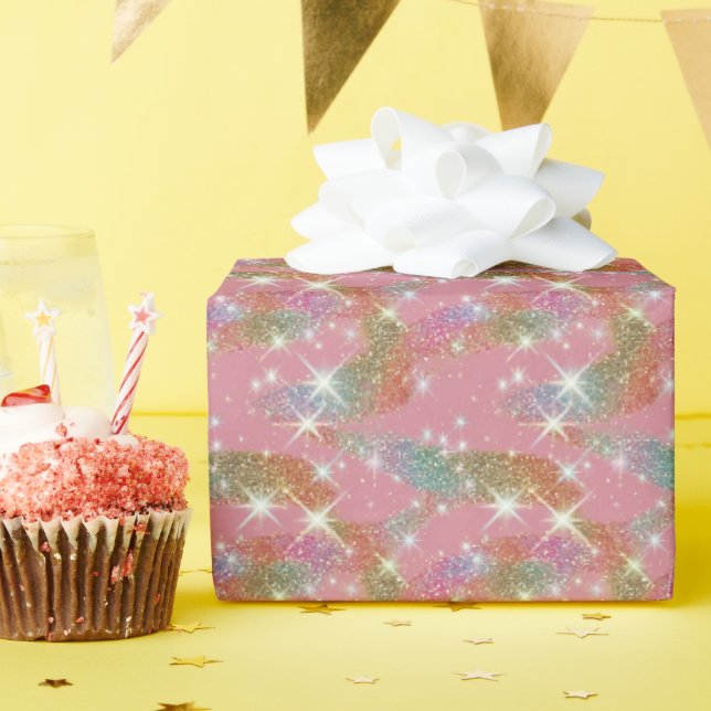 Pink Rainbow Faux Glitter Sparkle Pattern Wrapping Paper (Birthday Party)