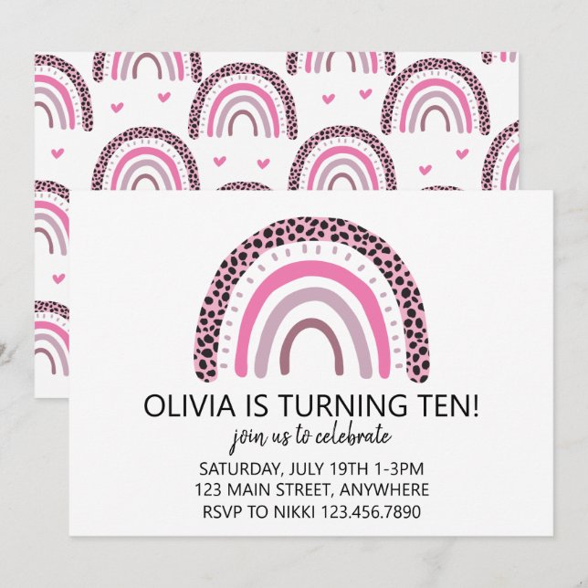 Pink Rainbow girl birthday party Invitation (Front/Back)