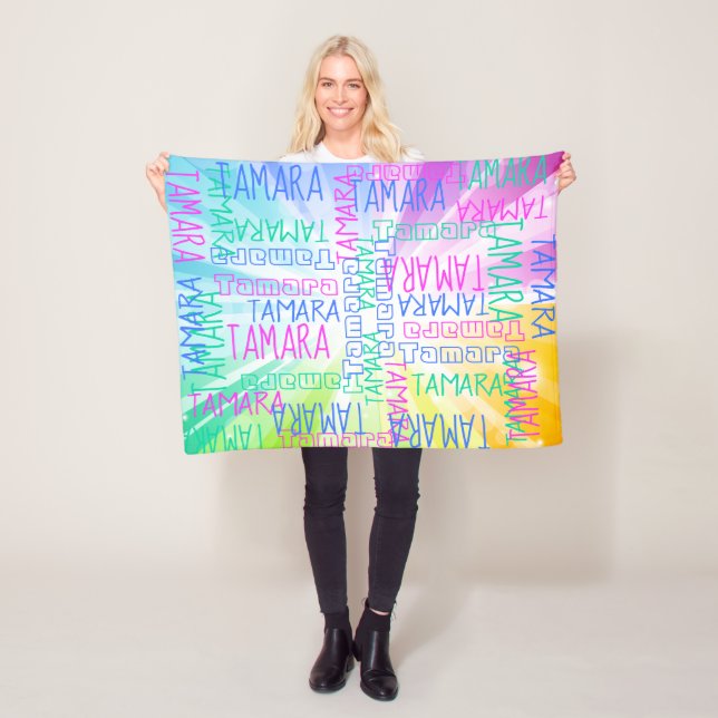 Pink Rainbow Girls Cute Personalised Custom Name Fleece Blanket (In Situ)