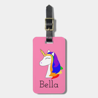 Pink rainbow hair unicorn yellow luggage tag