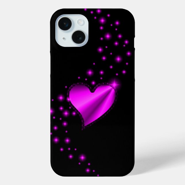 Pink Rainbow Heart with Stars on black Case-Mate iPhone Case (Back)