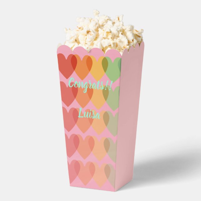 Pink Rainbow  Hearts Colourful Pattern Modern Favour Box (Popped)
