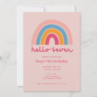 Pink Rainbow Hello Seven Girl 7th Birthday Party