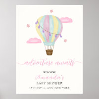 Pink Rainbow Hot Air Balloon Baby Shower Welcome
