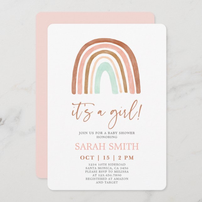 Pink Rainbow it's a girl Baby Shower Invitation (Front/Back)