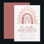 Pink Rainbow Kid's Birthday Party Invitation<br><div class="desc">A sweet pink and rosy brown boho style rainbow kid's birthday party invitation. A modern sweet style contrast of script and serif coloured type. Simple and whimsical.</div>