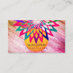 Pink Rainbow Lotus Flower Yoga Teacher Meditation Business Card