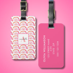 Pink Rainbow Monogram Initial Luggage Tag
