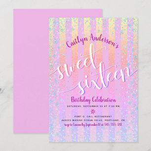 Pink Rainbow Ombre Sweet Sixteen Birthday Script Invitation