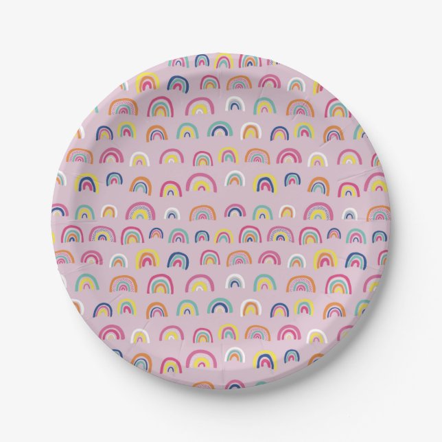 Pink Rainbow pattern Paper Plate (Front)