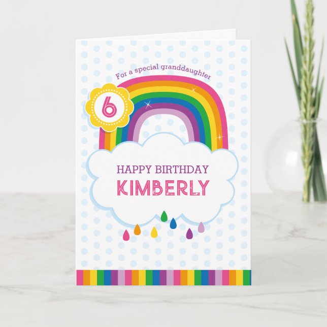 Pink Rainbow Personalised Birthday Card for Kids (Front)
