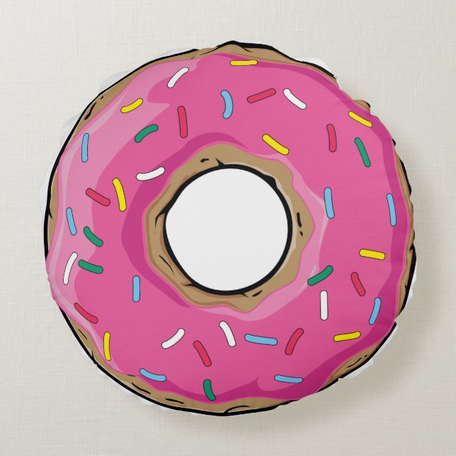 Pink Rainbow Sprinkle Doughnut Round Cushion (Back)