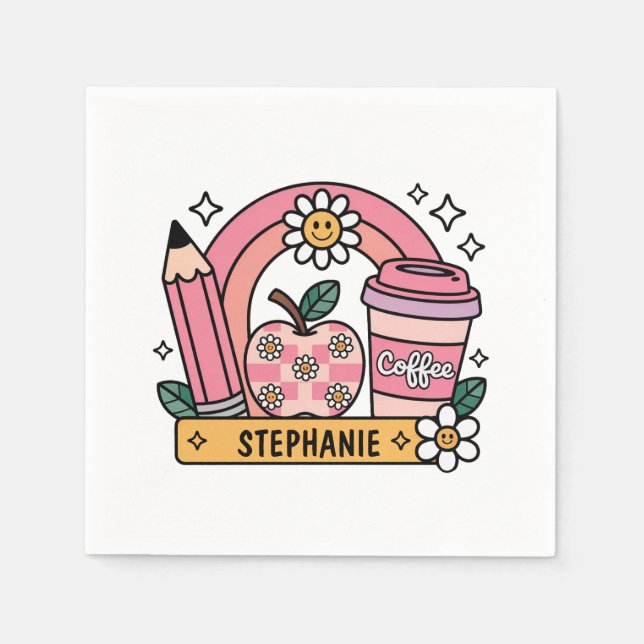 Pink Rainbow Teacher Essentials – Personalised Napkin (Front)
