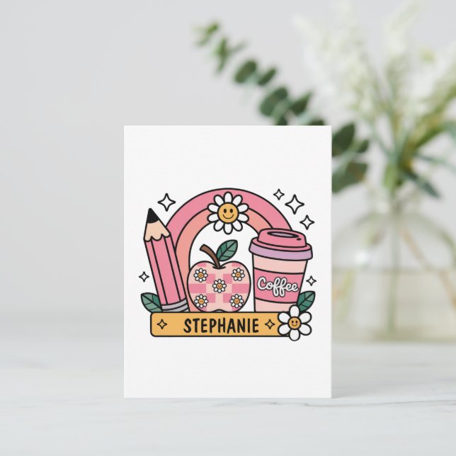 Pink Rainbow Teacher Essentials – Personalised Postcard (Standing Front)