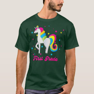Pink Rainbow Unicorn Back To School First Grade 1s T-Shirt