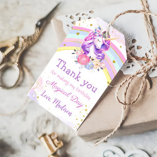 Pink Rainbow Unicorn Birthday Thank You Gift Tags