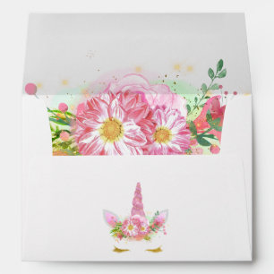 Pink Rainbow Unicorn Girl Baby Shower Envelope