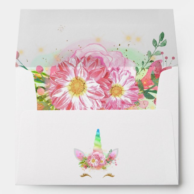 Pink Rainbow Unicorn Girl Baby Shower Envelope (Back (Bottom))
