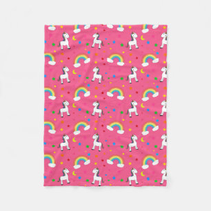 Pink rainbow unicorn hearts stars pattern fleece blanket