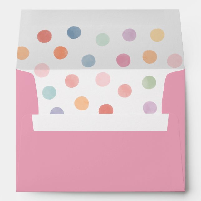 Pink Rainbow Watercolor Polka Dot Envelope (Back (Bottom))
