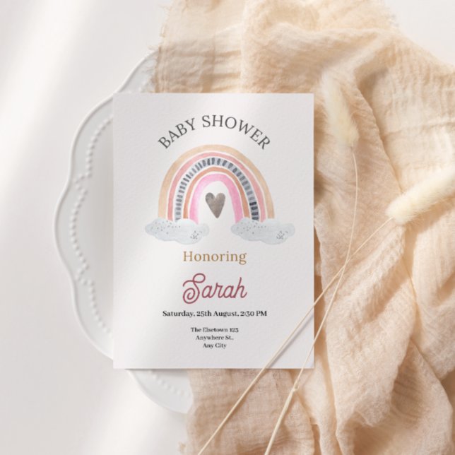 Pink Rainbow with Clouds for BabyShower For Girls Invitation (Creator Uploaded)