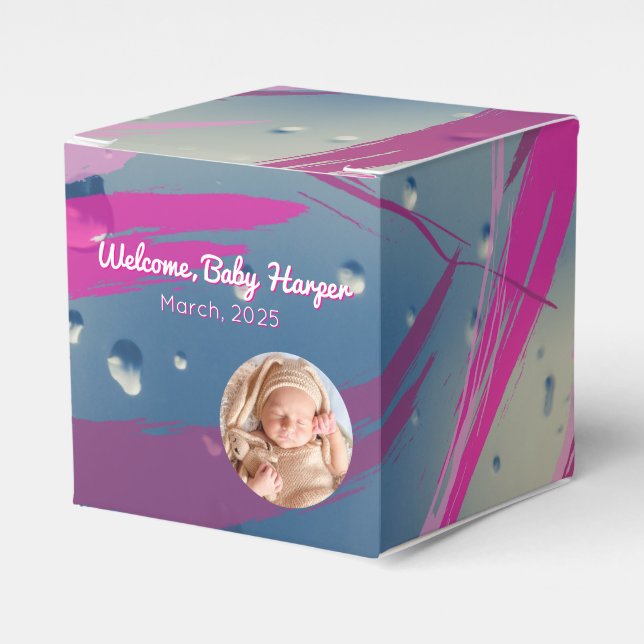 Pink Raindrop Brushstroke Candy Favour Box (Front Side)