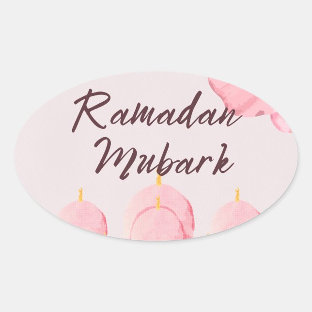 Pink Ramadan mubark Oval Sticker (Front)