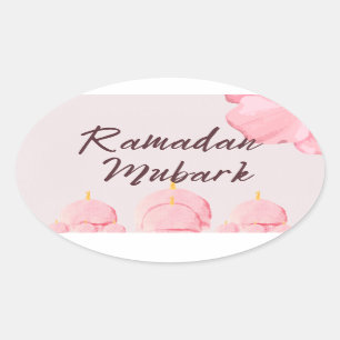 Pink Ramadan mubark Oval Sticker