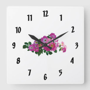 Pink Rambler Rose Square Wall Clock