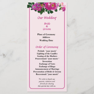 Pink Rambler Rose Wedding Program Programme