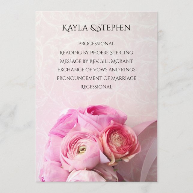 Pink ranunculus bouquet programme (Front)