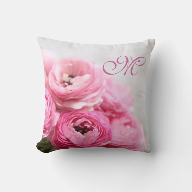Pink ranunculus flowers cushion (Front)