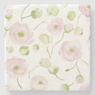 Pink Ranunculus Flowers Stone Coaster