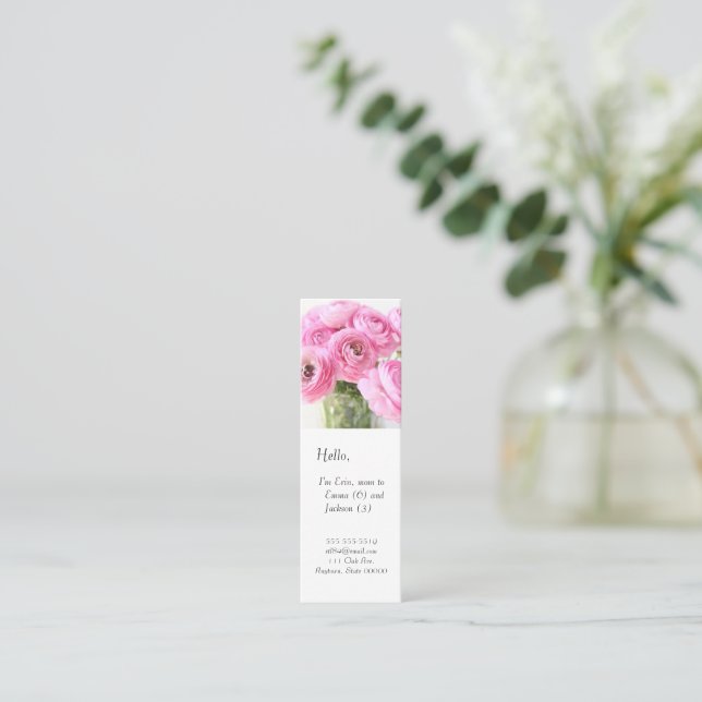 Pink ranunculus in a vase mum bookmark mini business card (Standing Front)
