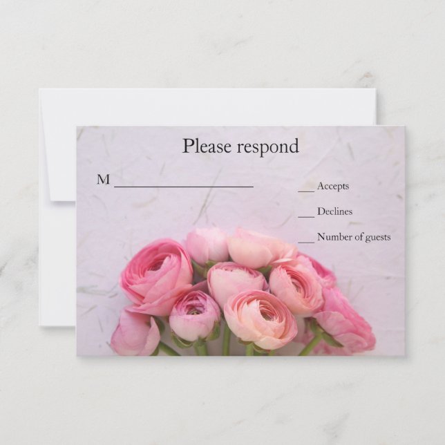 Pink ranunculus on textured background RSVP card (Front)