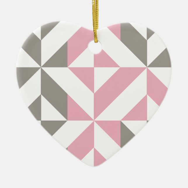 Pink Raspberry and Silver Geometric ZigZag Ceramic Tree Decoration (Front)