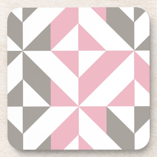 Pink Raspberry and Silver Geometric ZigZag Coaster (Front)