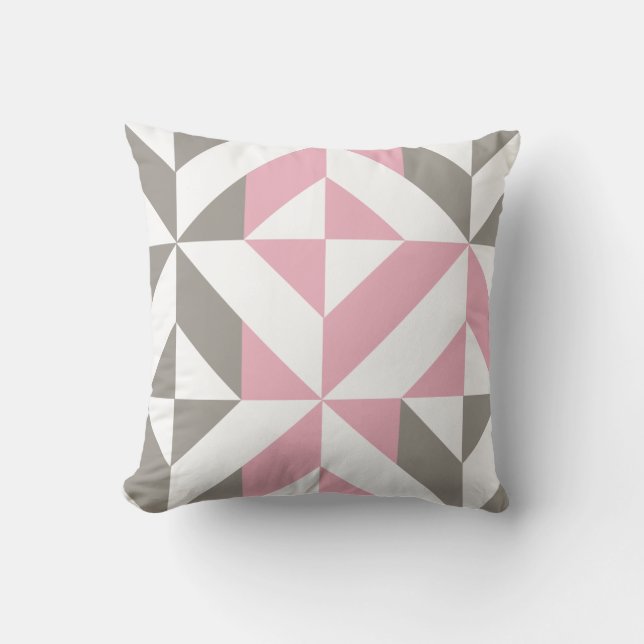 Pink Raspberry and Silver Geometric ZigZag Cushion (Front)