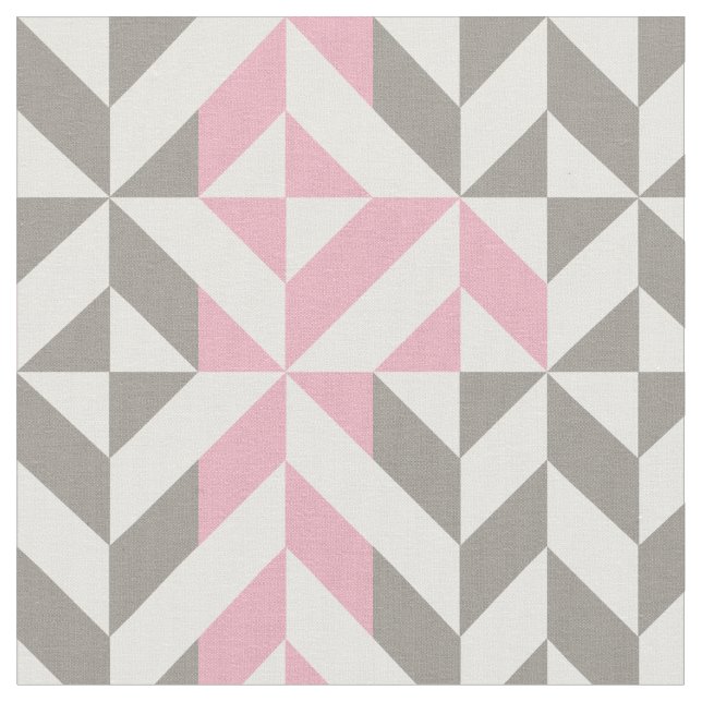 Pink Raspberry and Silver Geometric ZigZag Fabric (Close Up)