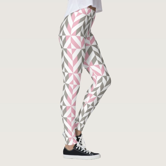 Pink Raspberry and Silver Geometric ZigZag Leggings (Right)