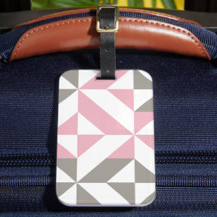 Pink Raspberry and Silver Geometric ZigZag Luggage Tag