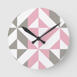 Pink Raspberry and Silver Geometric ZigZag Round Clock