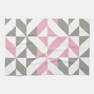 Pink Raspberry and Silver Geometric ZigZag Tea Towel