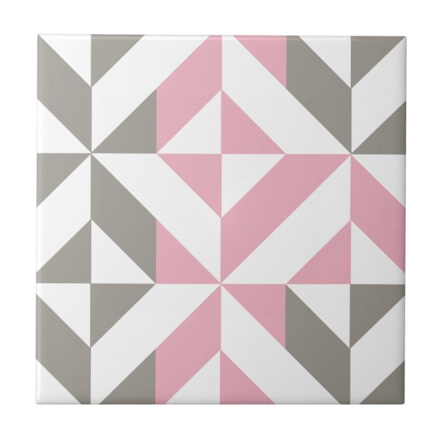 Pink Raspberry and Silver Geometric ZigZag Tile (Front)