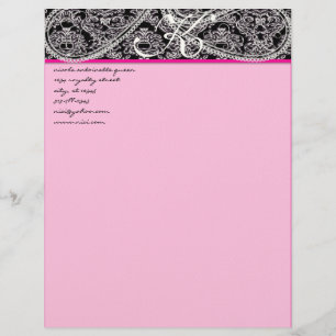 Pink Raspberry Monogram Letterhead Black Paisley