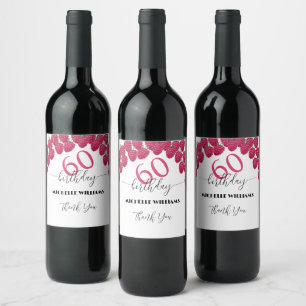 Pink Raspberry Watercolor Art Calligraphy Birthday Wine Label